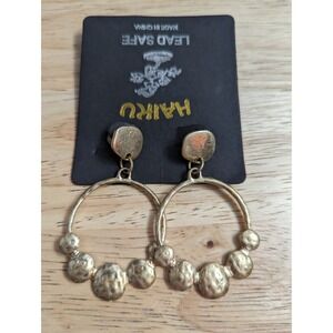 Haiku Brand Lead Safe hypo-allergenic gold tone crinkle metal hoop earrings